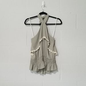 WREN&WILLA Green with lace halter blouse